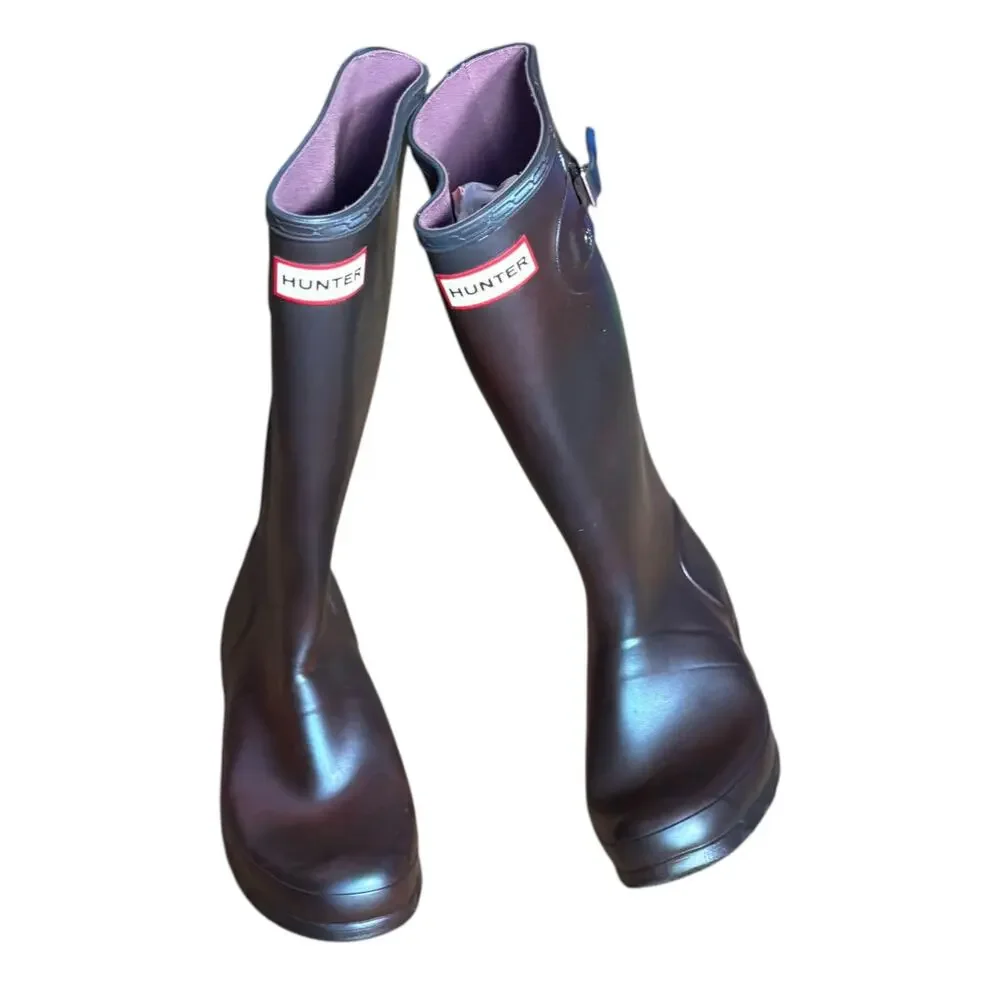 Hunter Original Tall Gloss Rain Boots Purple Iridescent Waterproof Wellies 5